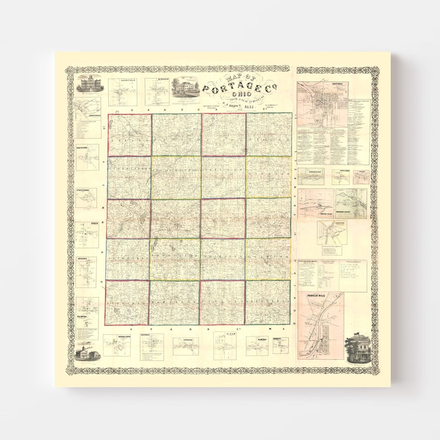 Vintage Map of Portage County, Ohio, 1857