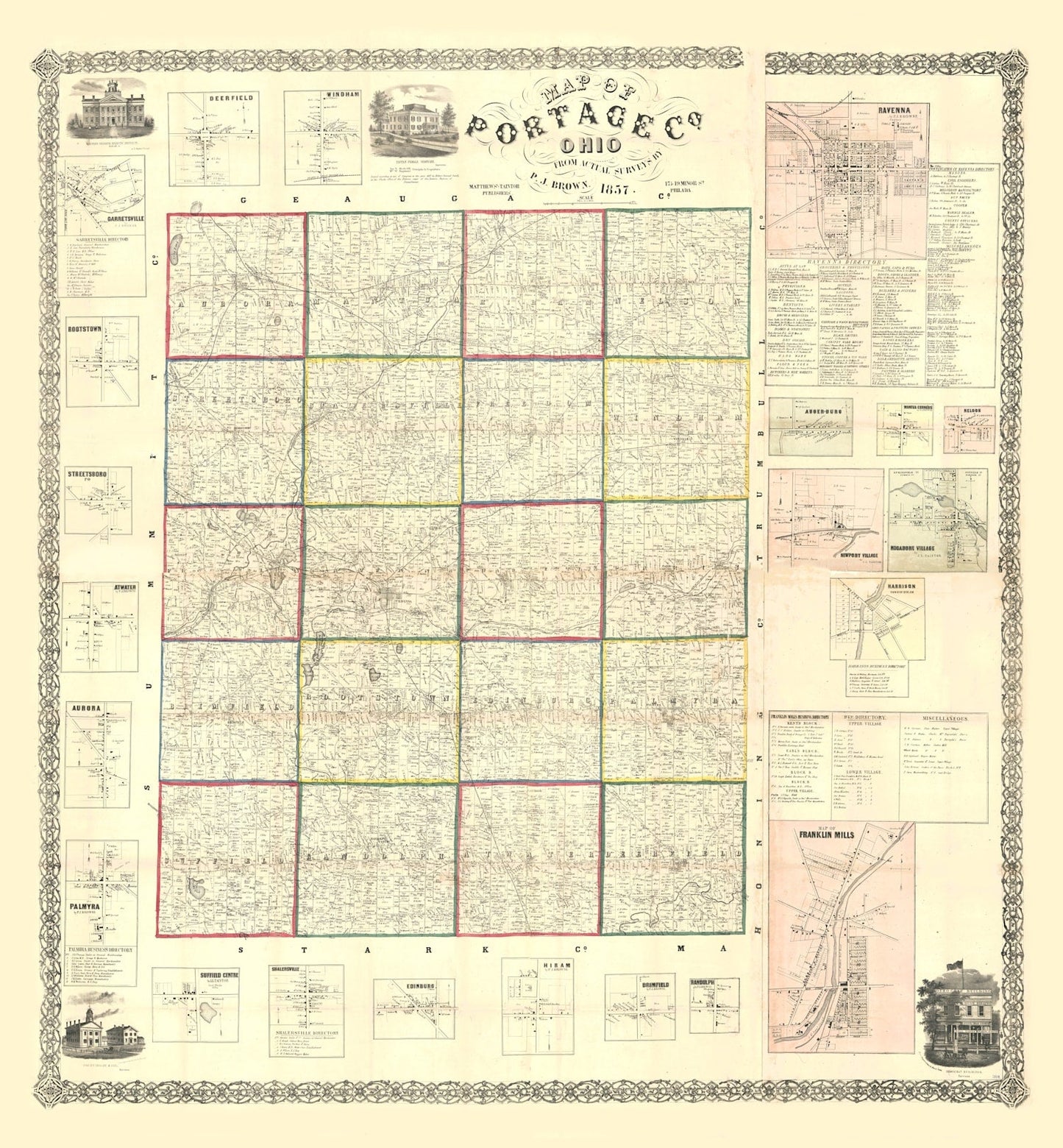 Vintage Map of Portage County, Ohio, 1857