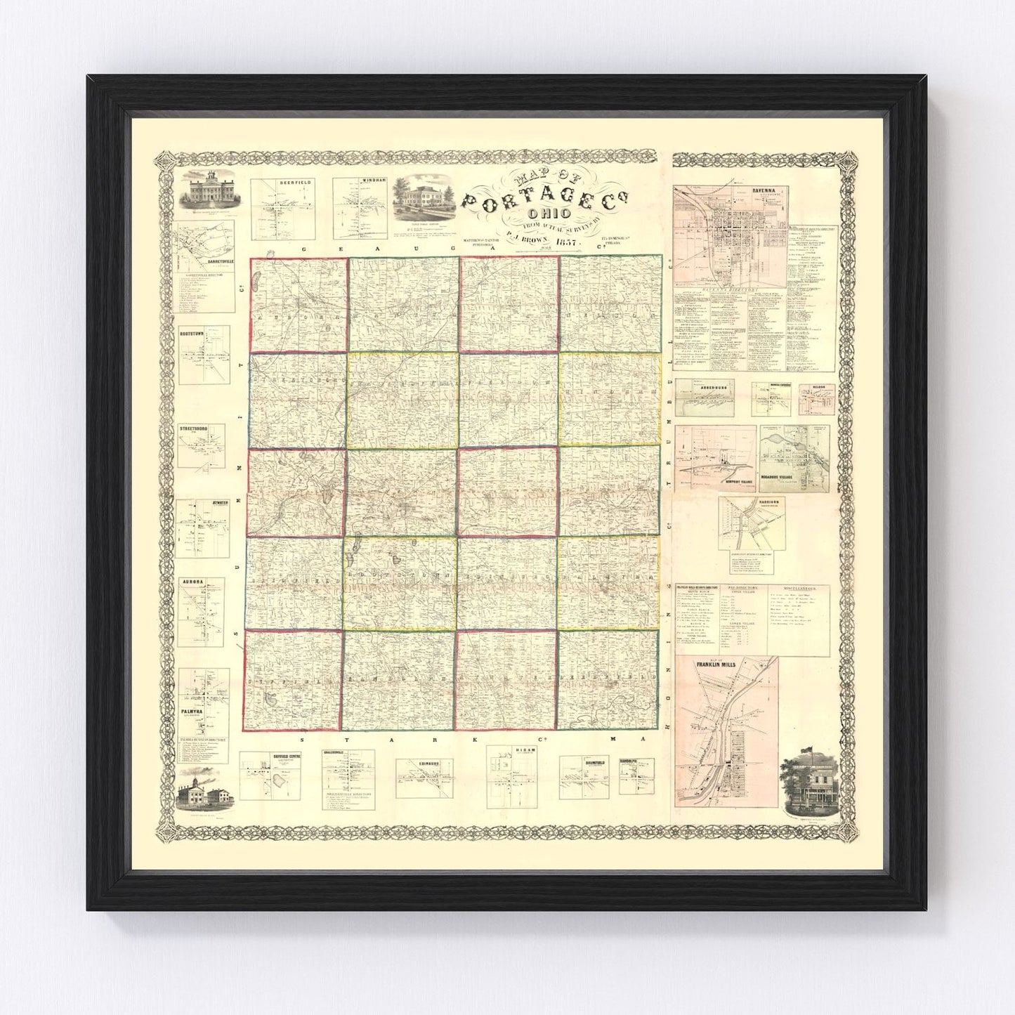vintage map of Portage County, Ohio, 1857