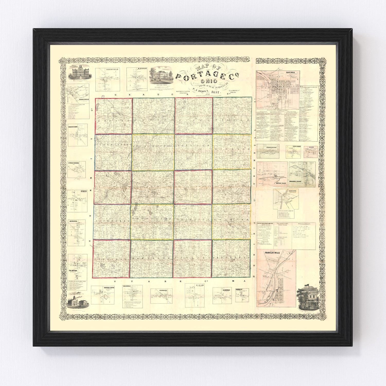 vintage map of Portage County, Ohio, 1857