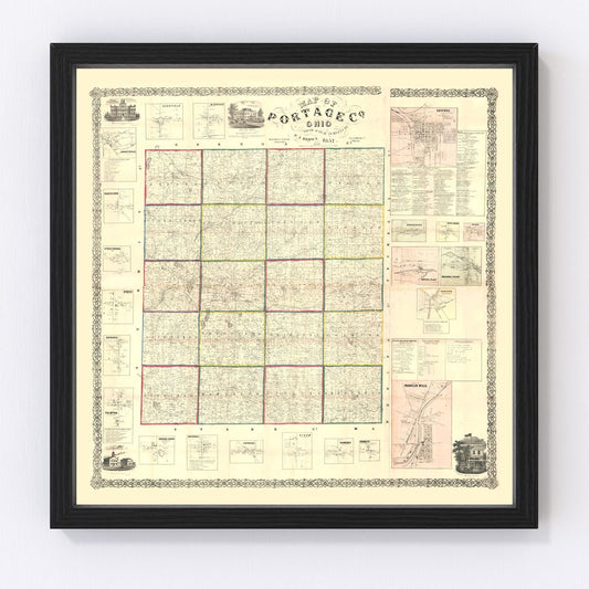 vintage map of Portage County, Ohio, 1857