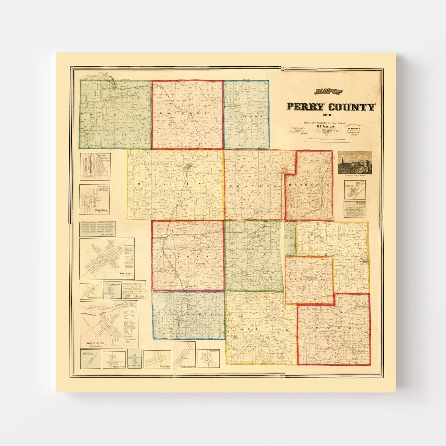 Vintage Map of Perry County, Ohio, 1859
