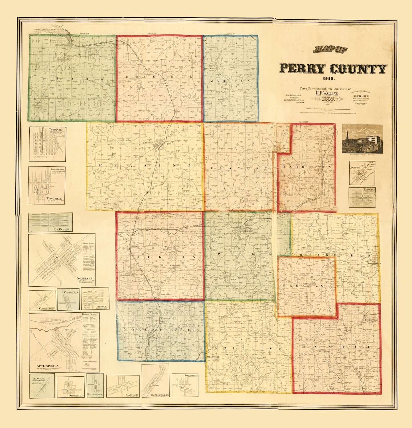 Vintage Map of Perry County, Ohio, 1859