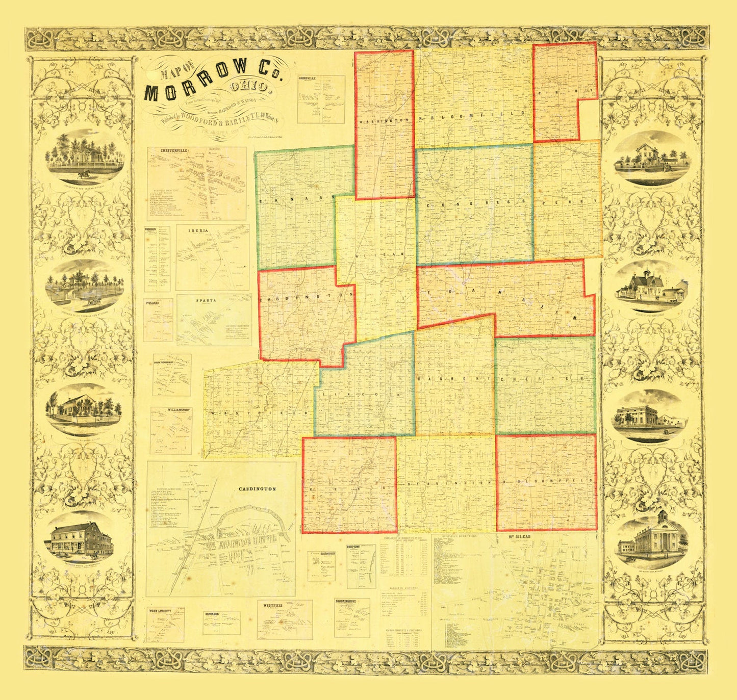 Vintage Map of Morrow County, Ohio, 1857