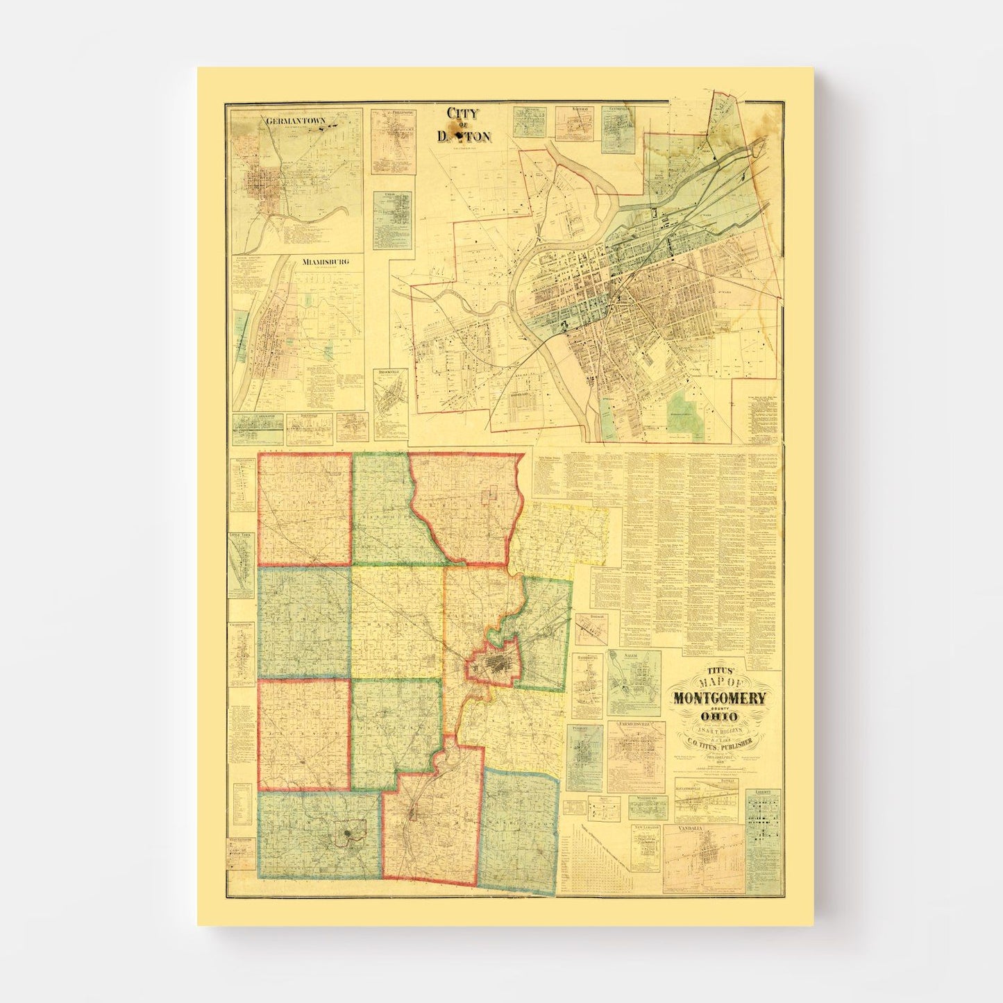 Vintage Map of Montgomery County, Ohio, 1869