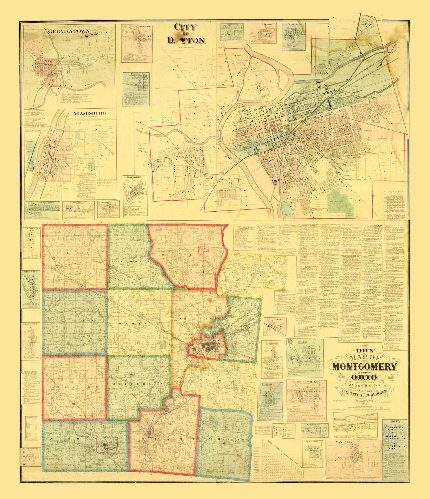 Vintage Map of Montgomery County, Ohio, 1869