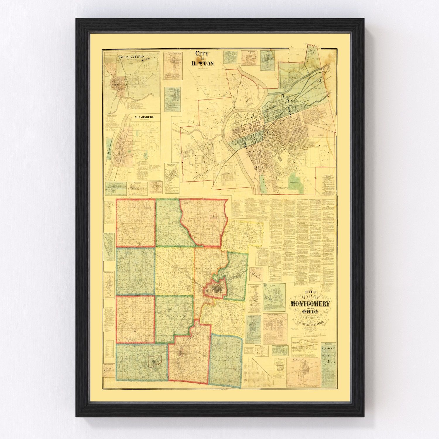 Vintage map of Montgomery County, Ohio, 1869