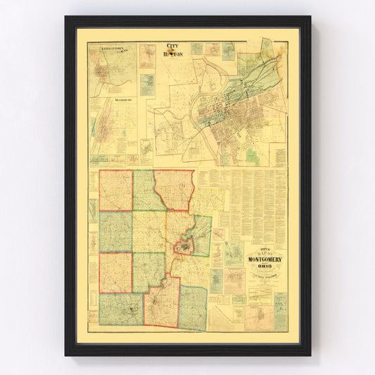 Vintage map of Montgomery County, Ohio, 1869