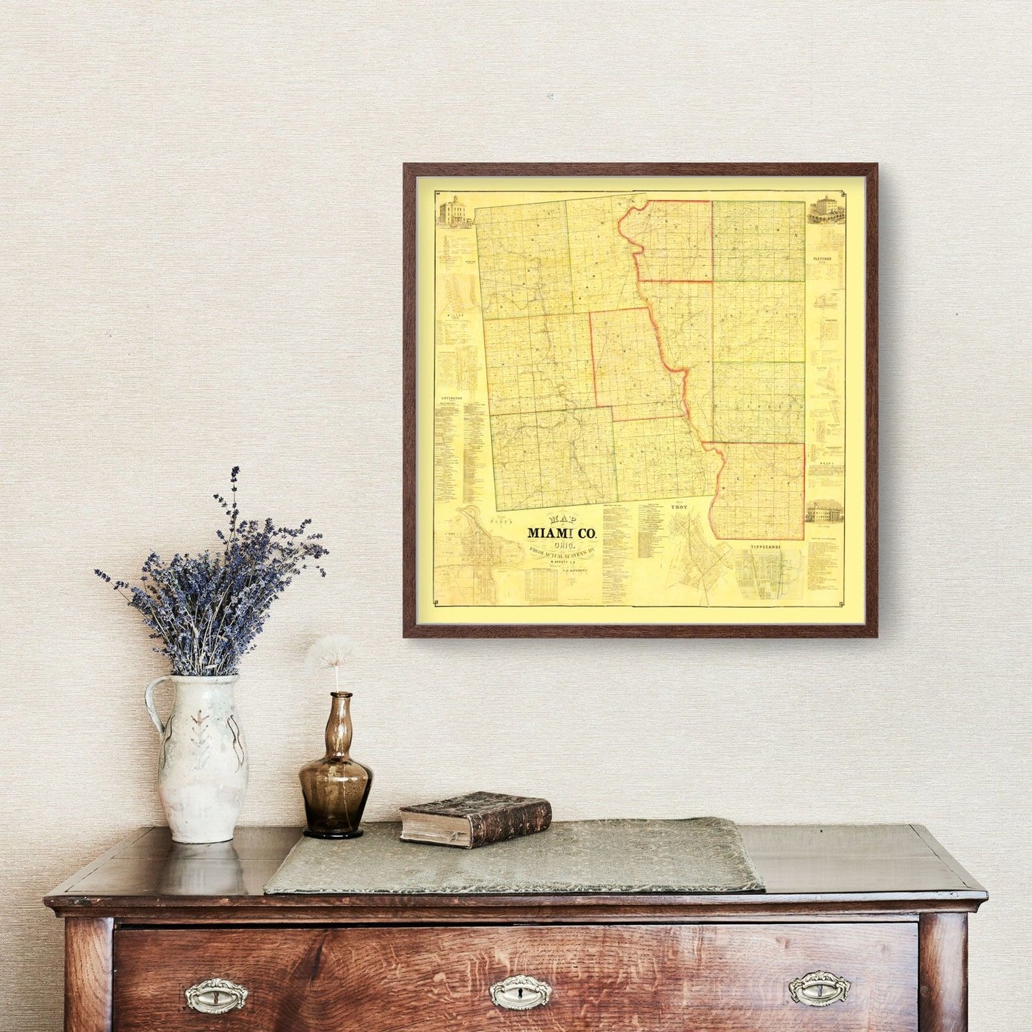 Vintage Map of Miami County, Ohio, 1858