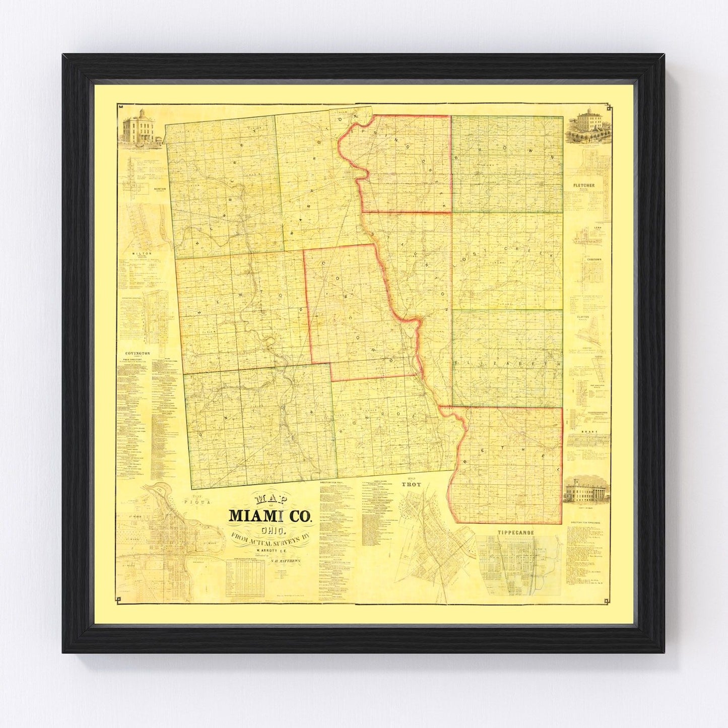 vintage map of Miami County, Ohio, 1858