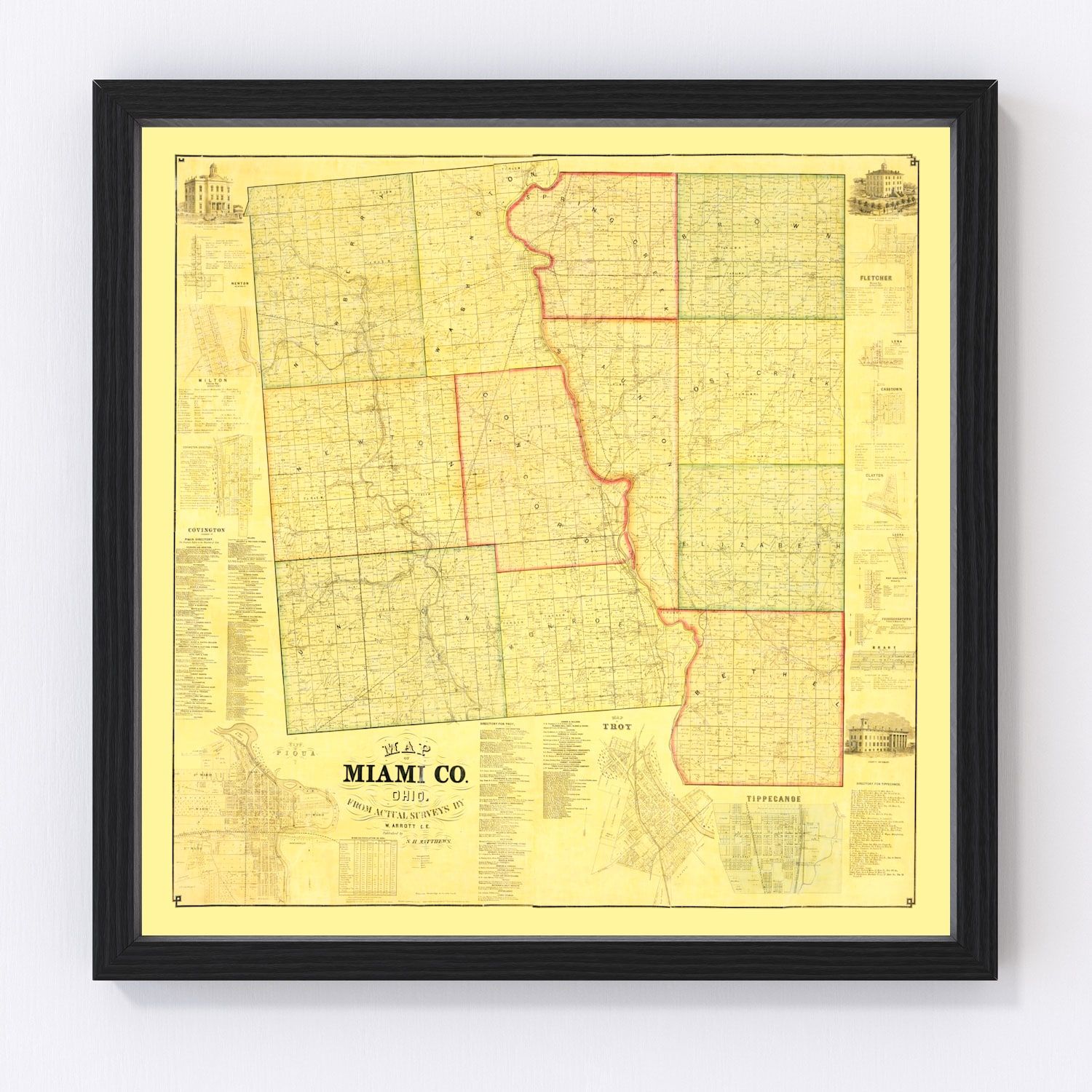 vintage map of Miami County, Ohio, 1858