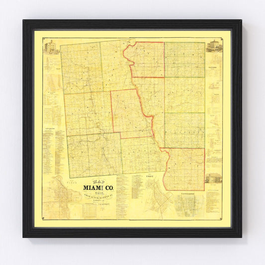 vintage map of Miami County, Ohio, 1858