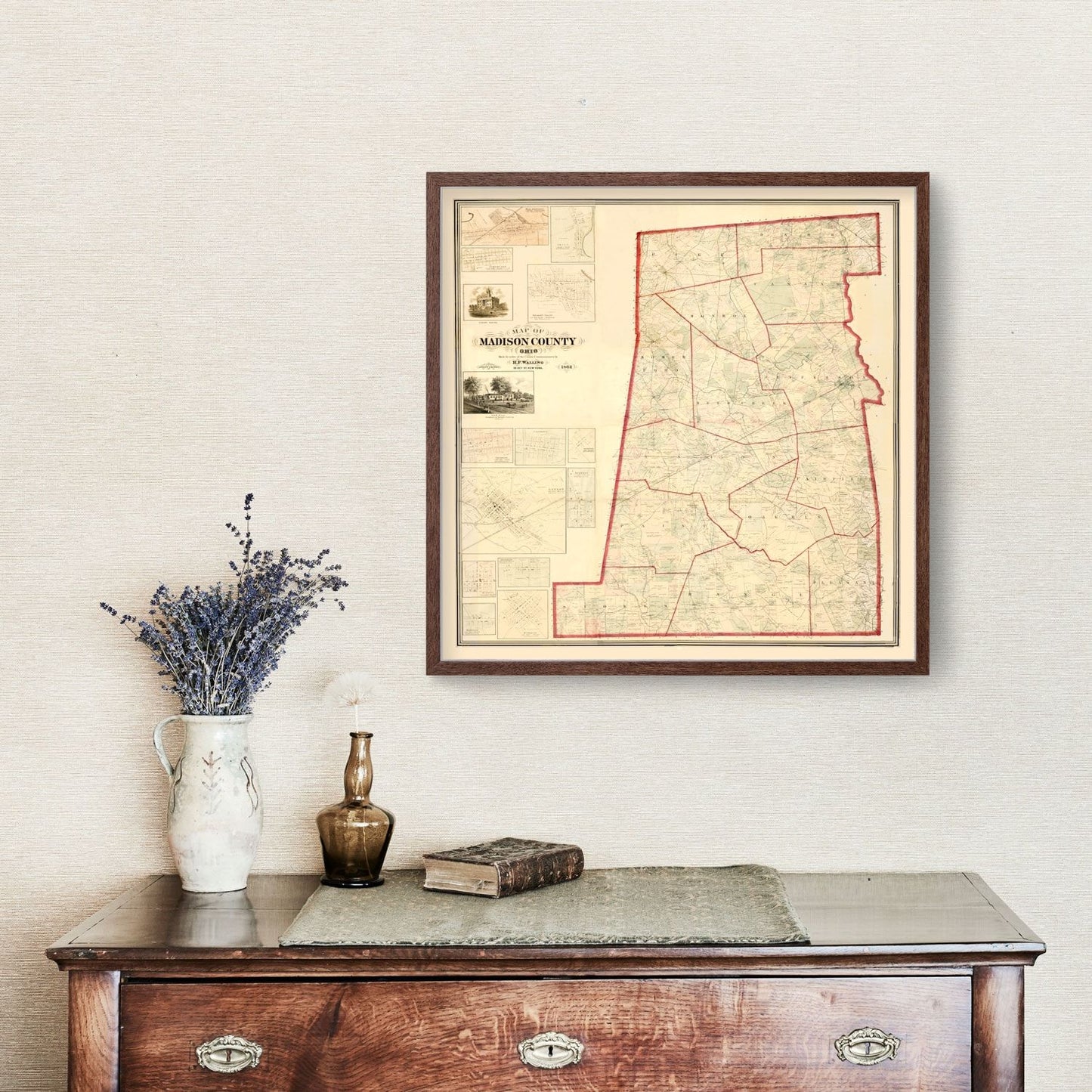 Vintage Map of Madison County, Ohio, 1862