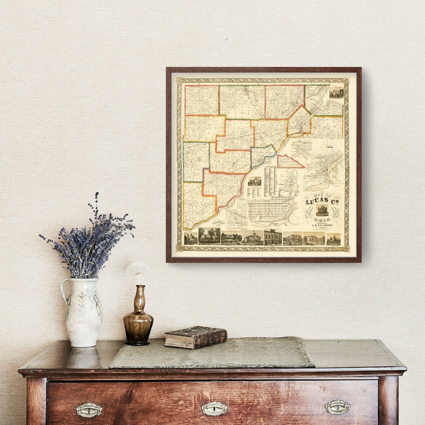 Vintage Map of Lucas County, Ohio, 1861