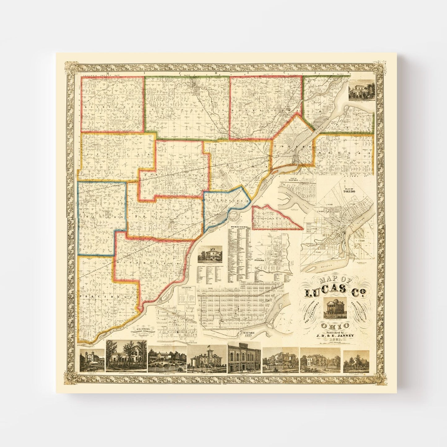 Vintage Map of Lucas County, Ohio, 1861