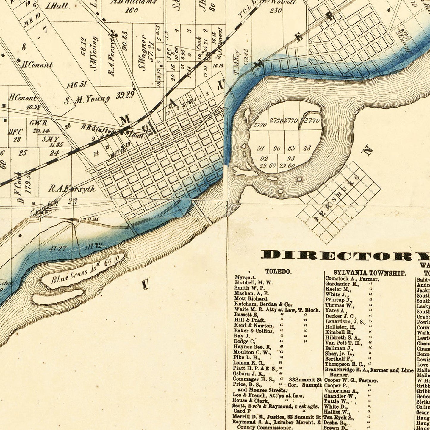 Vintage Map of Lucas County, Ohio, 1861