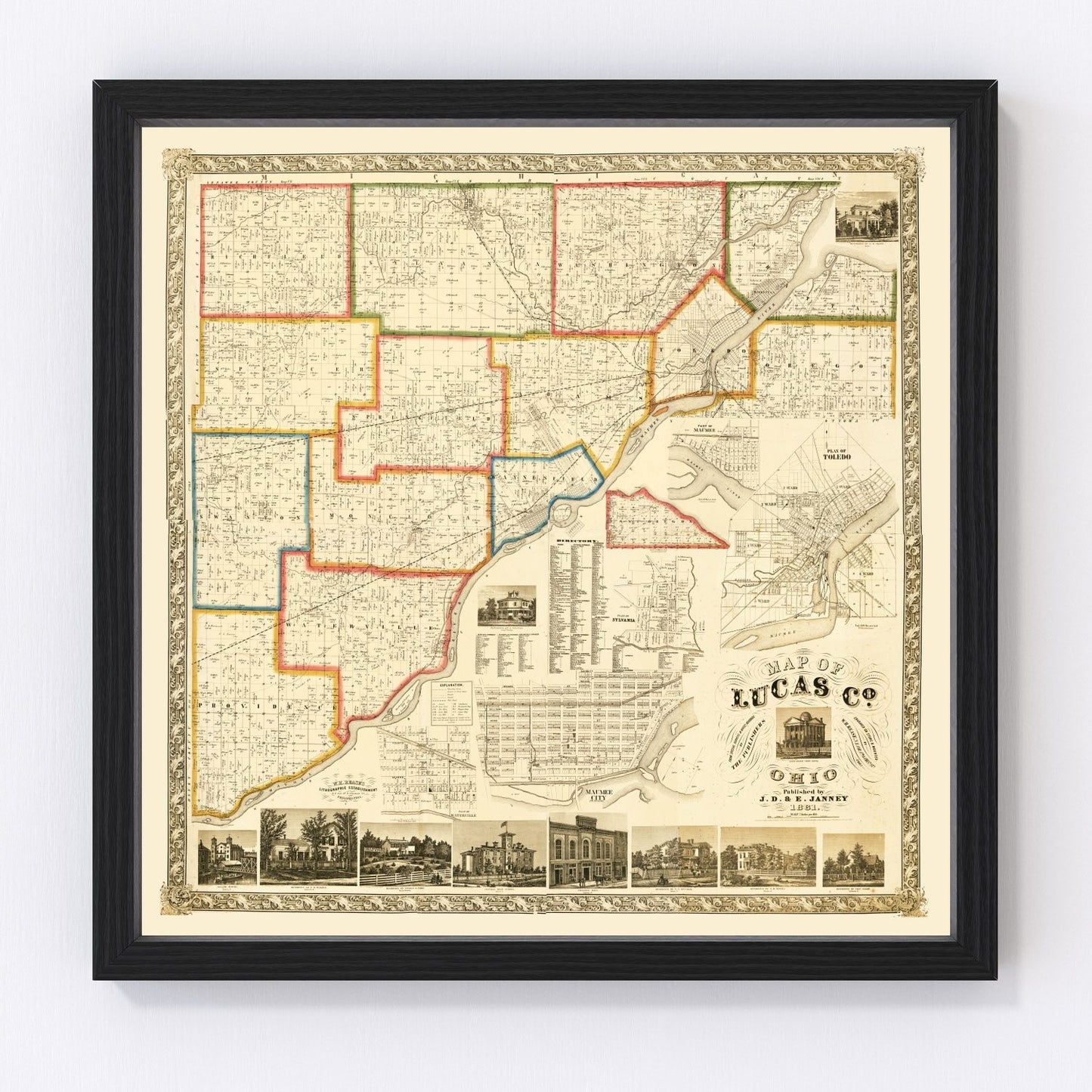 Vintage map of Lucas County, Ohio, 1861