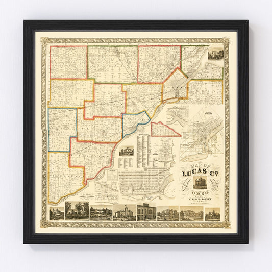 Vintage map of Lucas County, Ohio, 1861