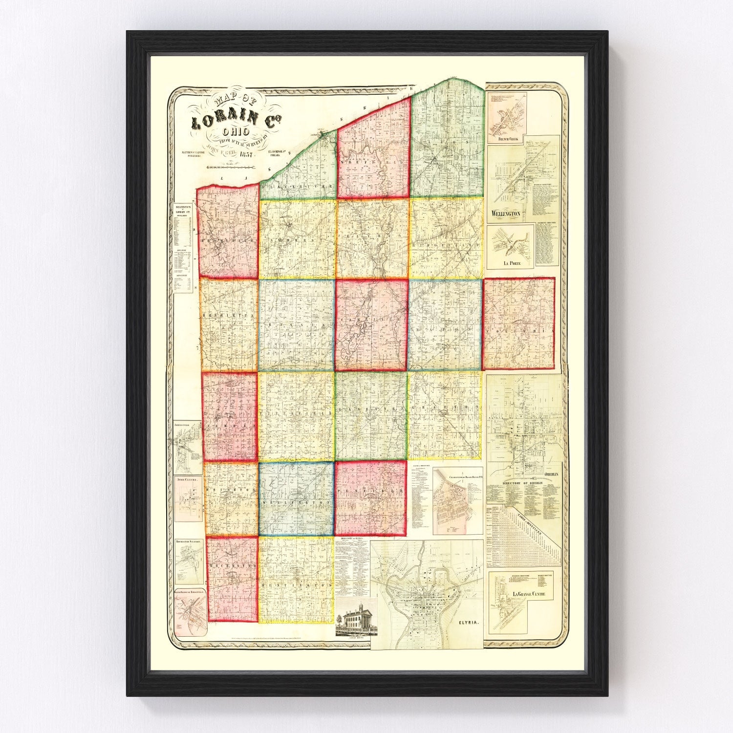 vintage map of Lorain County, Ohio, 1857