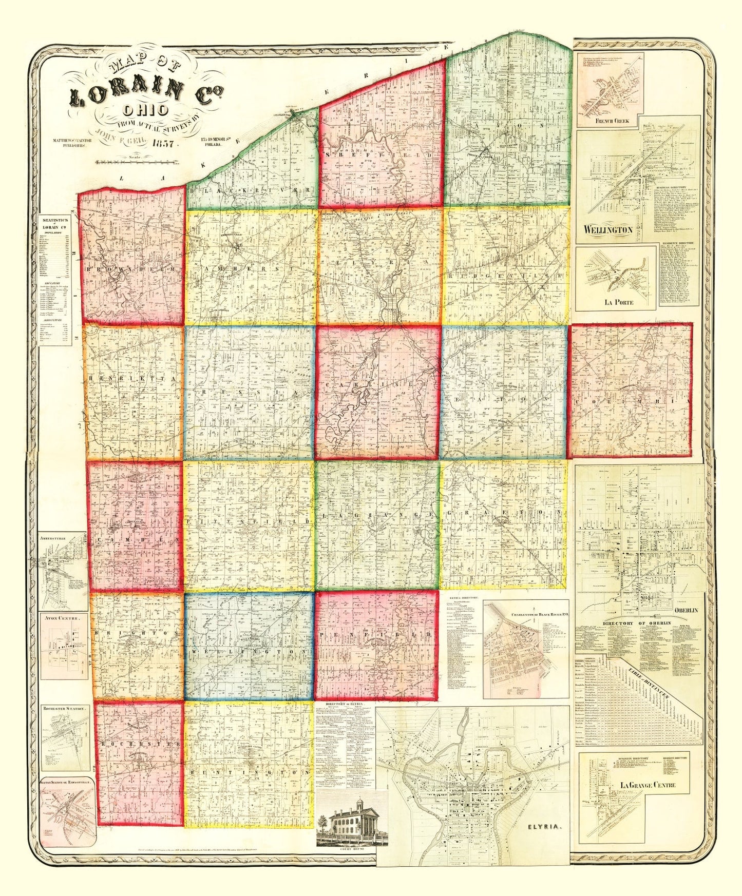 Vintage Map of Lorain County, Ohio, 1857