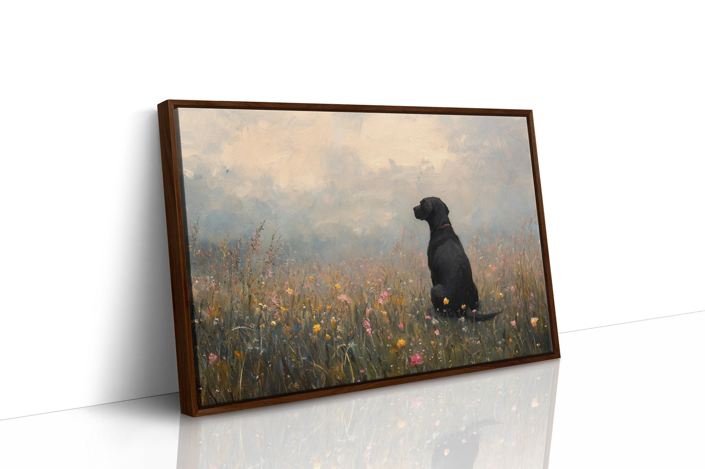 Black Lab in Wildflowers Rustic Dog Art Print