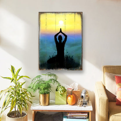 Yoga Wood Block Wall Art, Wellness Decor
