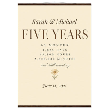 Personalized 5 Year Anniversary Print - A0 (84.1 x 118.9 cm) / Museum-Quality Matte Paper Poster with Hanger - Dark wood wall hanger - Sparkycare