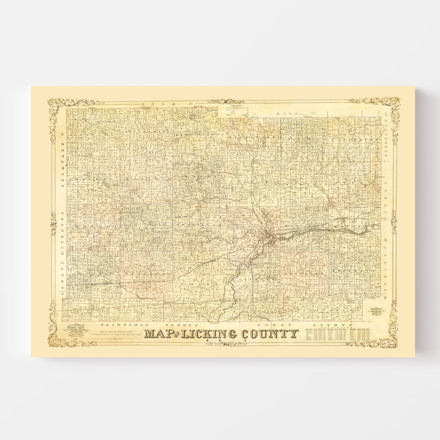 Vintage Map of Licking County, Ohio, 1854 III