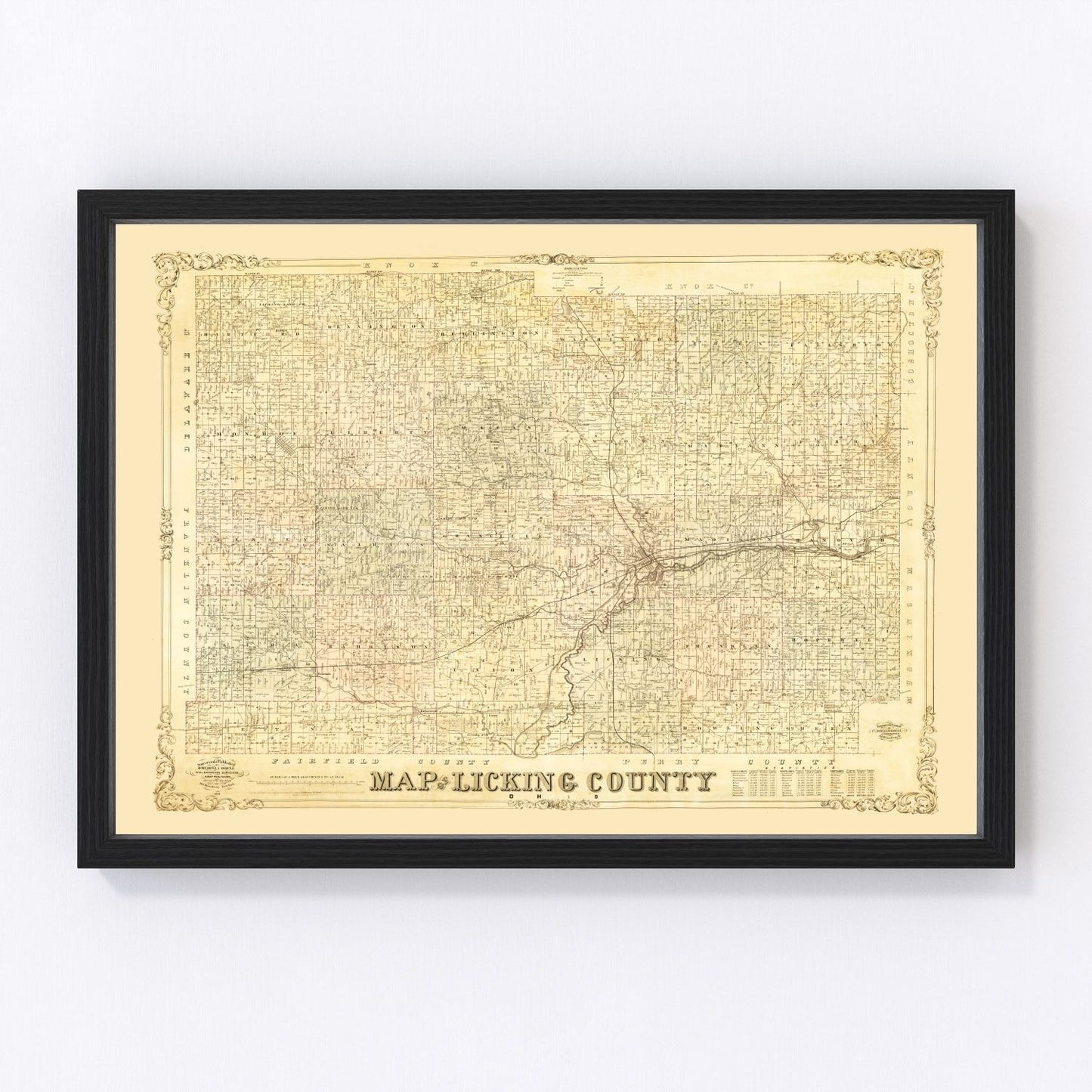 Vintage map of Licking County, Ohio, 1854