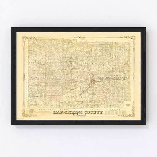 Vintage map of Licking County, Ohio, 1854
