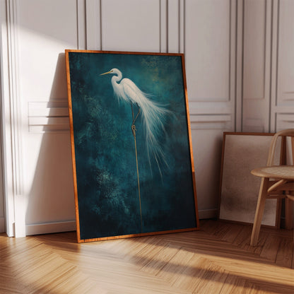 White Egret Wall Art - Minimalist Coastal Bird Print
