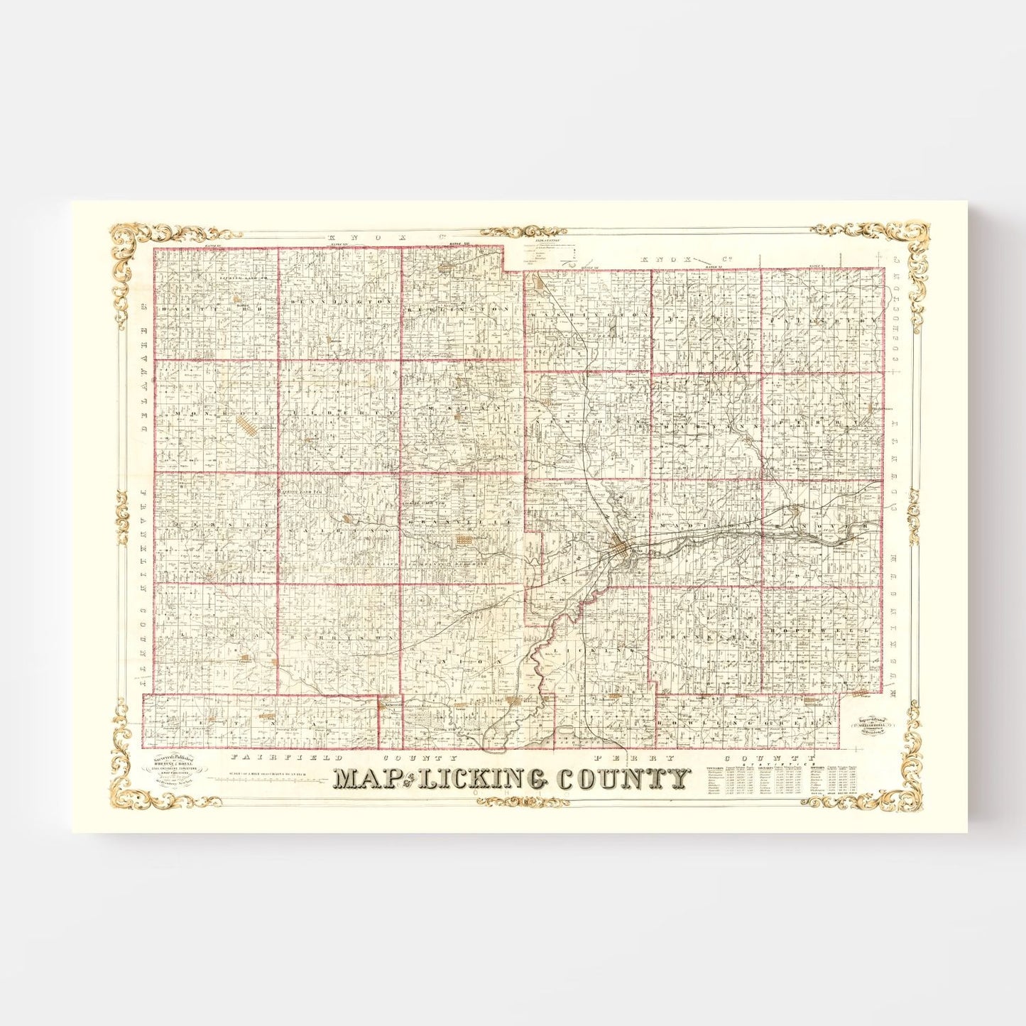 Vintage Map of Licking County, Ohio, 1854 II