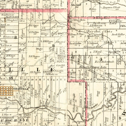 Vintage Map of Licking County, Ohio, 1854 II