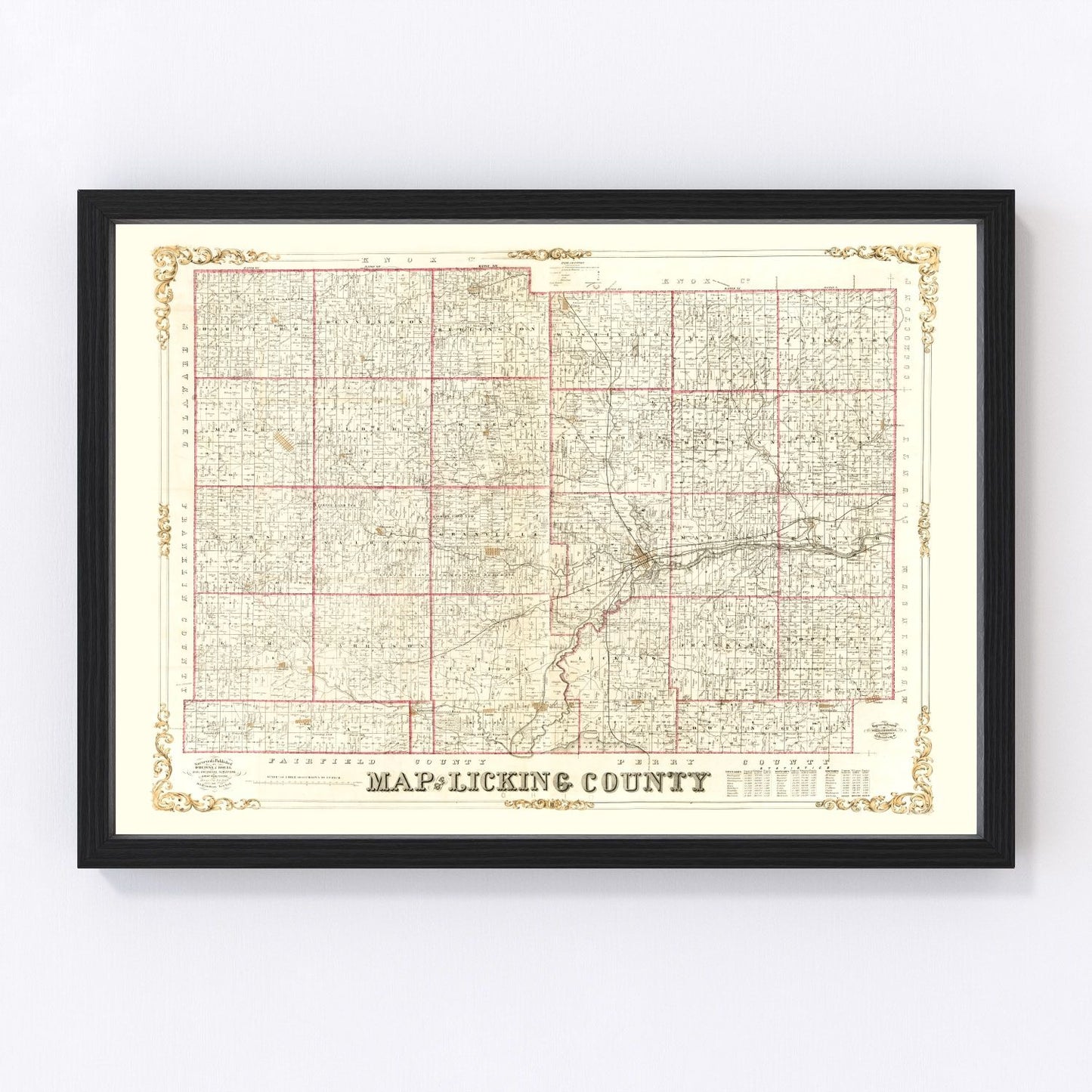 Vintage map of Licking County, Ohio, 1854