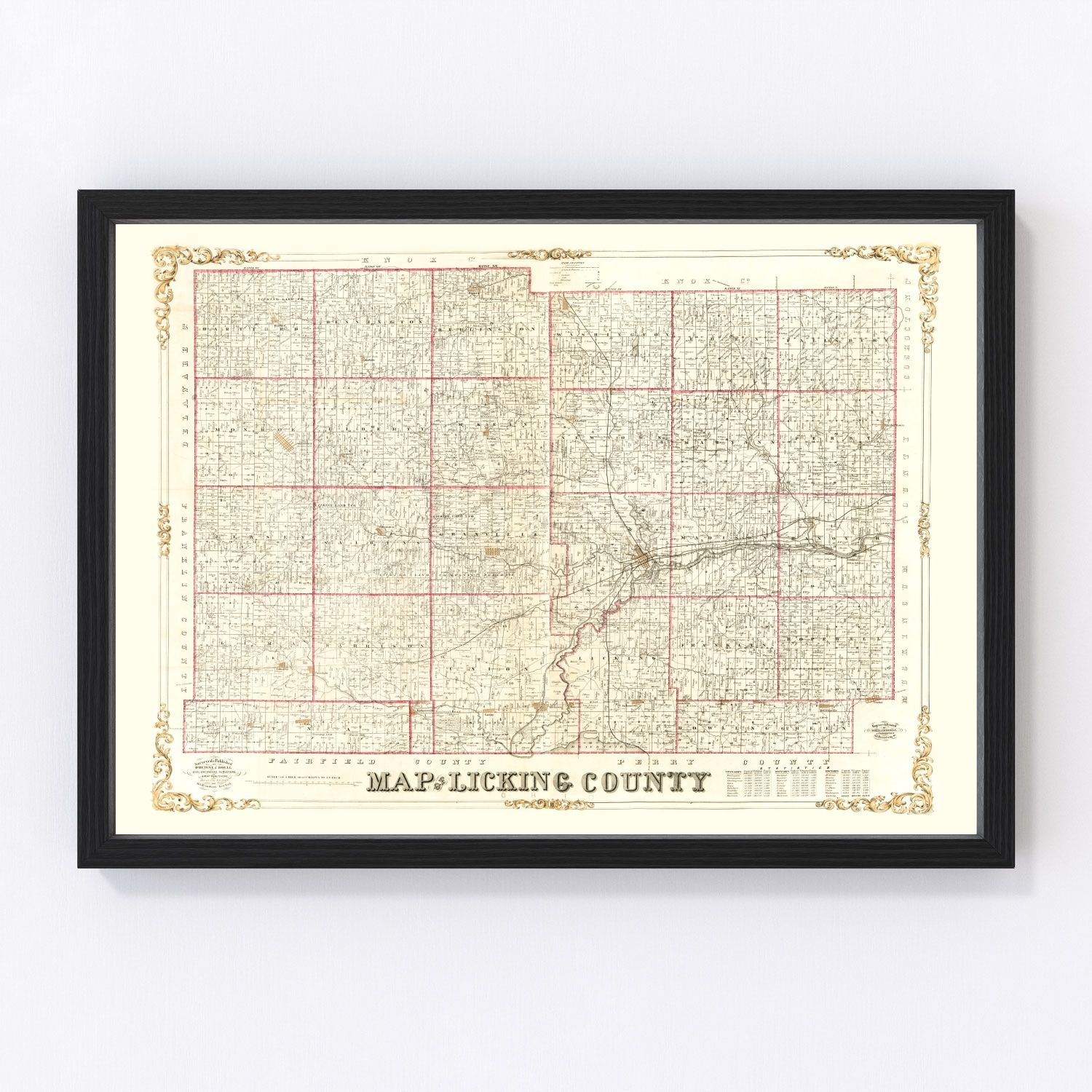 Vintage map of Licking County, Ohio, 1854