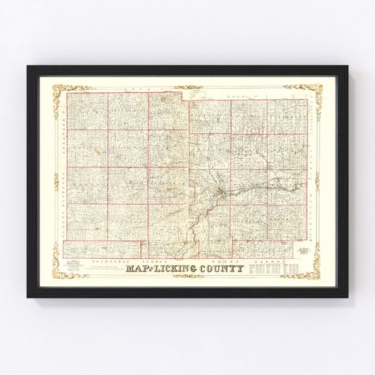Vintage map of Licking County, Ohio, 1854