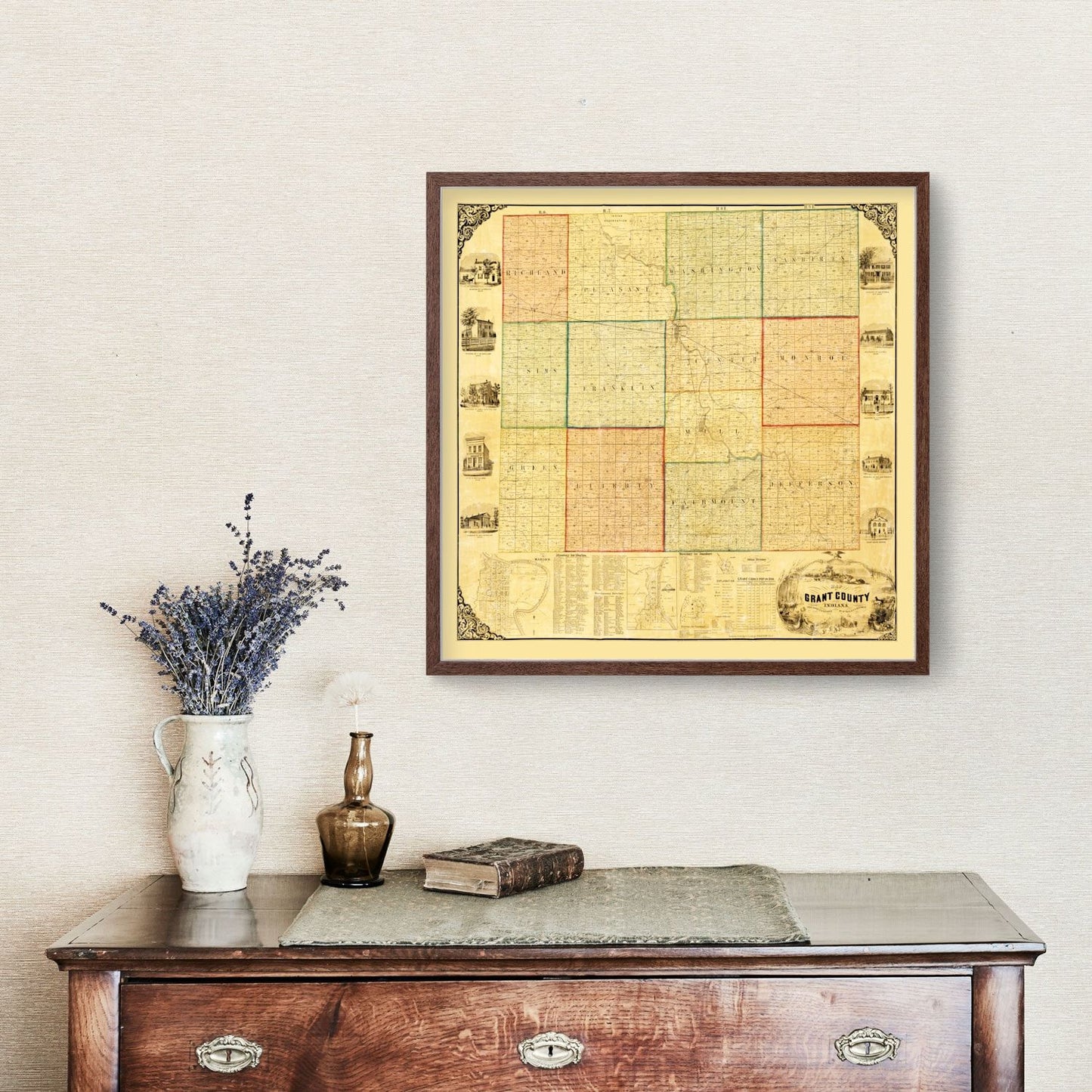 Vintage Map of Grant County, Indiana, 1869