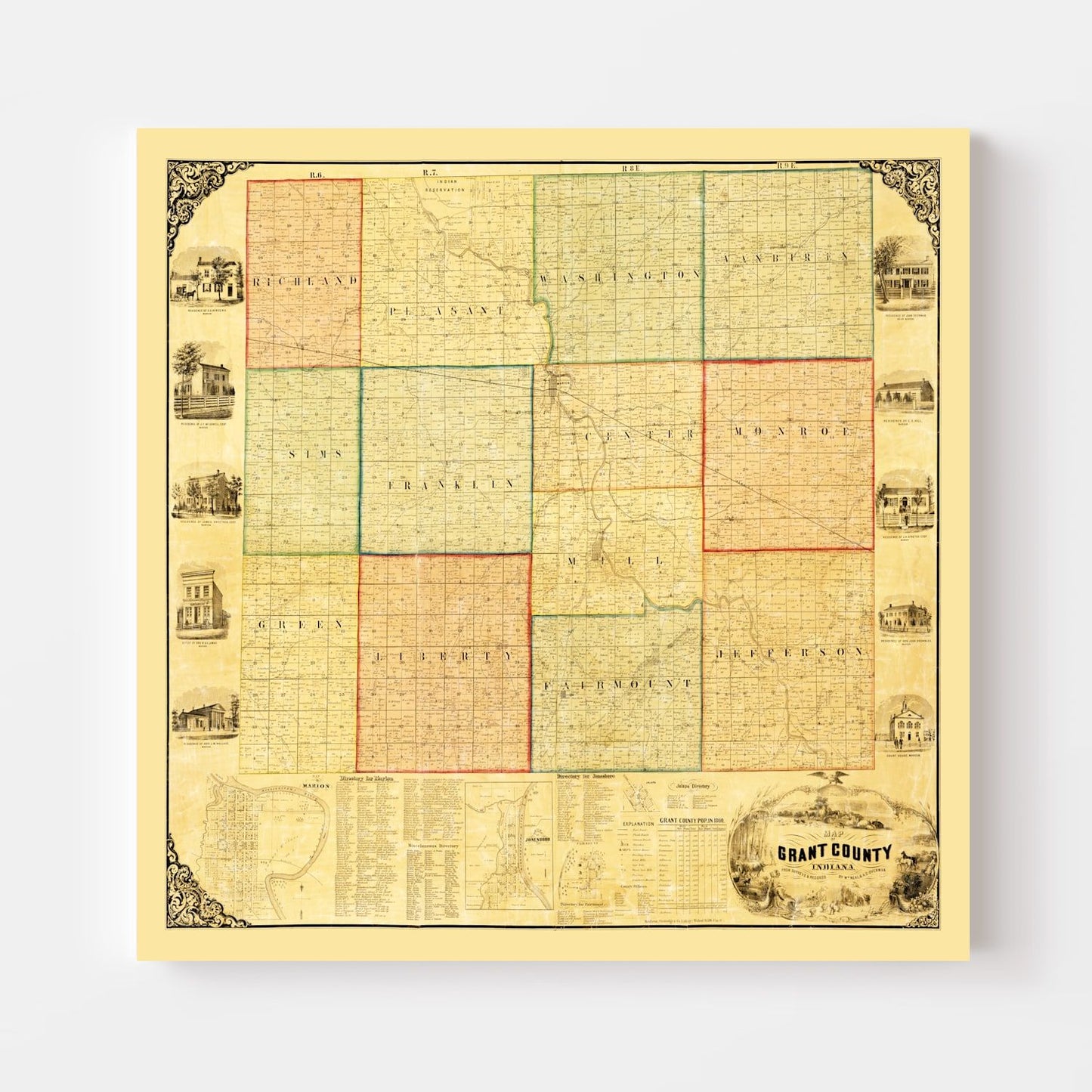 Vintage Map of Grant County, Indiana, 1869