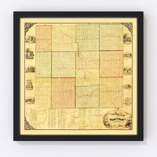 Vintage map of Grant County, Indiana, 1869