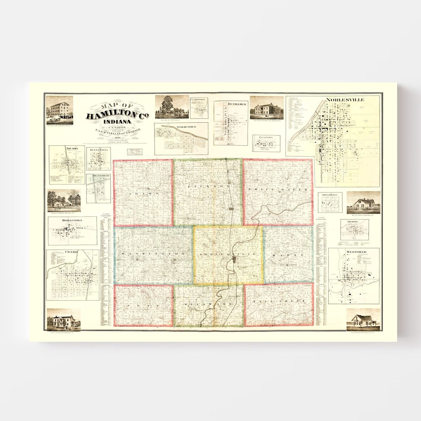 Vintage Map of Hamilton County, Indiana, 1866