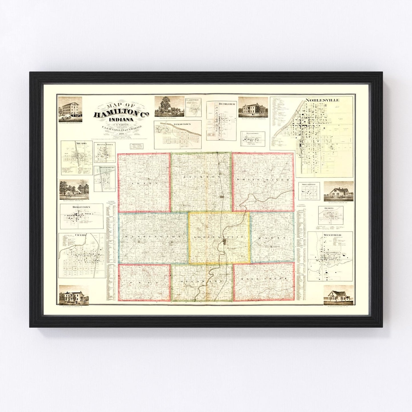 Vintage map of Hamilton County, Indiana, 1866