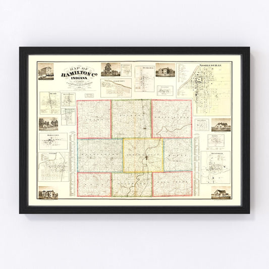 Vintage map of Hamilton County, Indiana, 1866