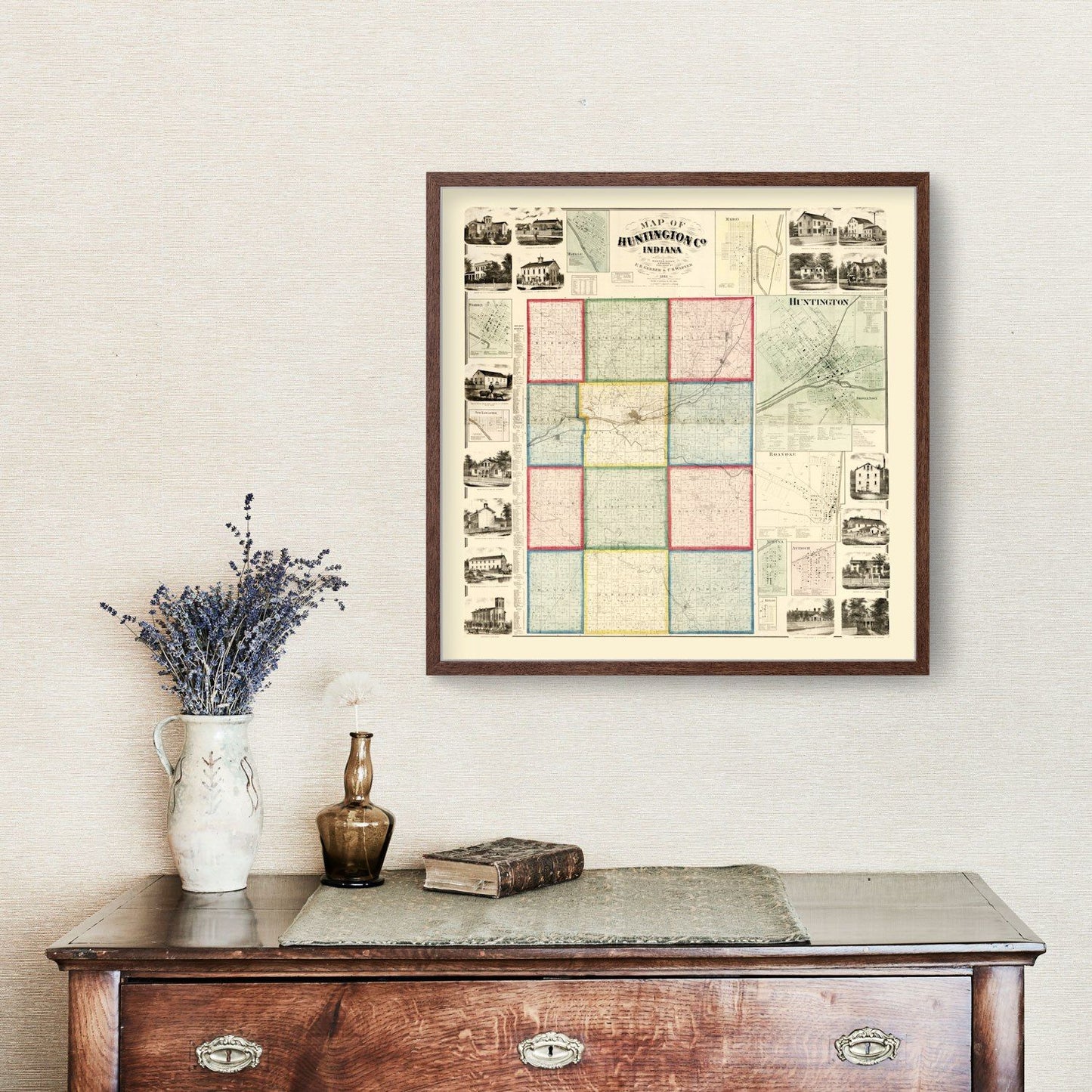 Vintage Map of Huntington County, Indiana, 1866