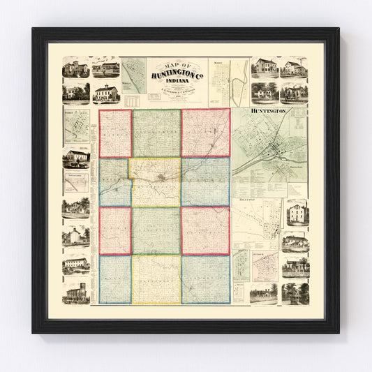 vintage map of Huntington County, Indiana, 1866