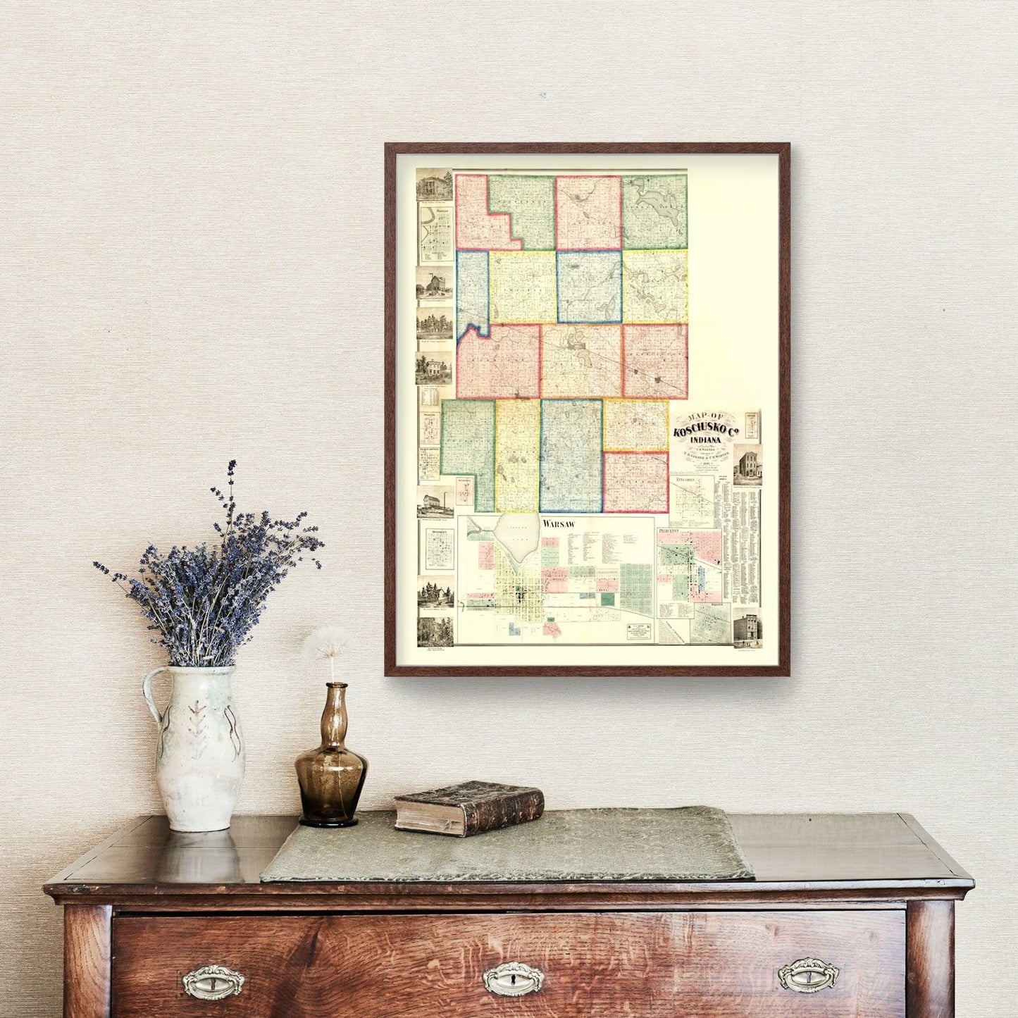 Vintage Map of Kosciusko County, Indiana, 1866