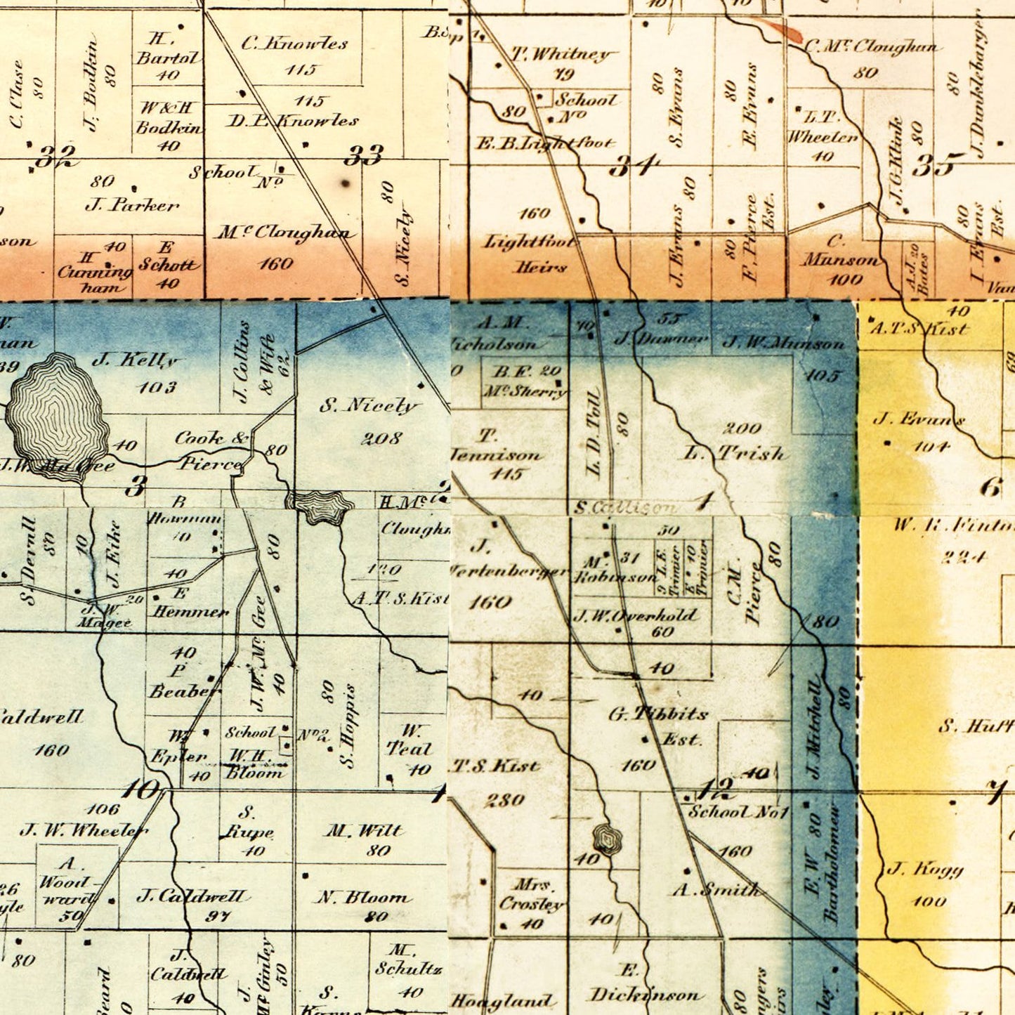 Vintage Map of Kosciusko County, Indiana, 1866