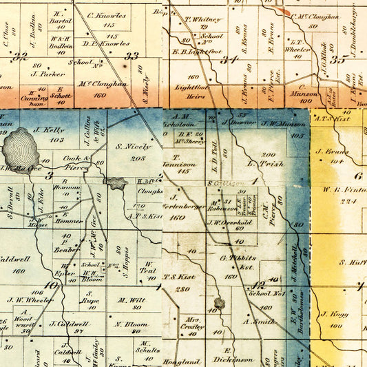 Vintage Map of Kosciusko County, Indiana, 1866