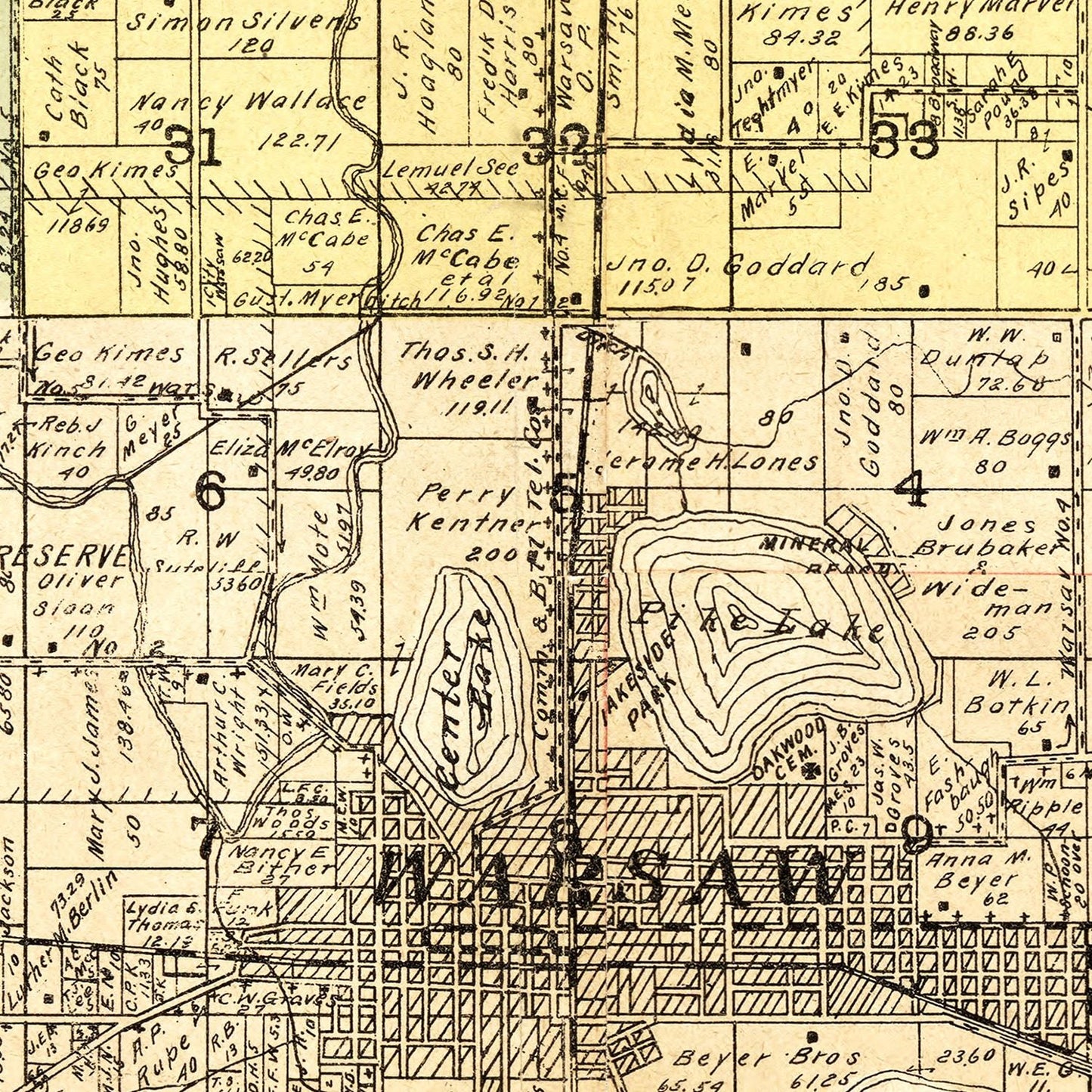 Vintage Map of Kosciusko County, Indiana, 1909