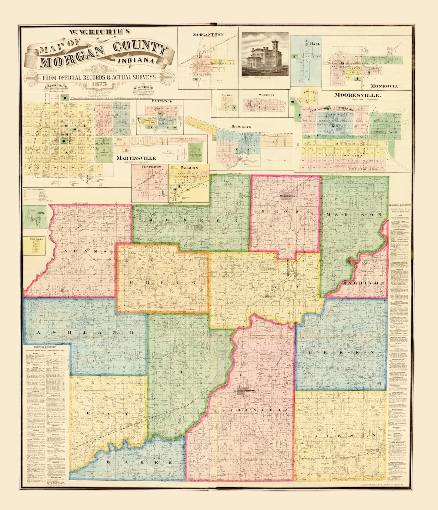 Vintage Map of Morgan County, Indiana, 1875