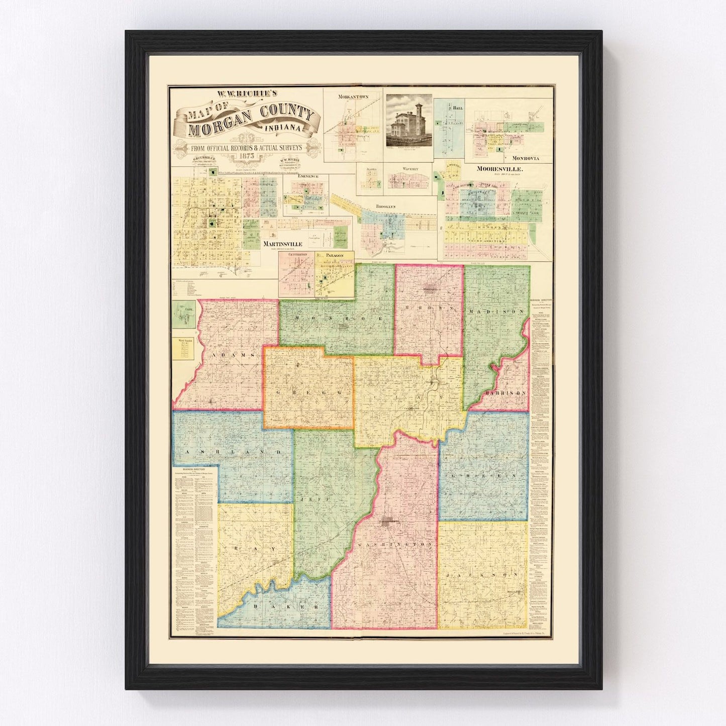 Vintage map of Morgan County, Indiana, 1875